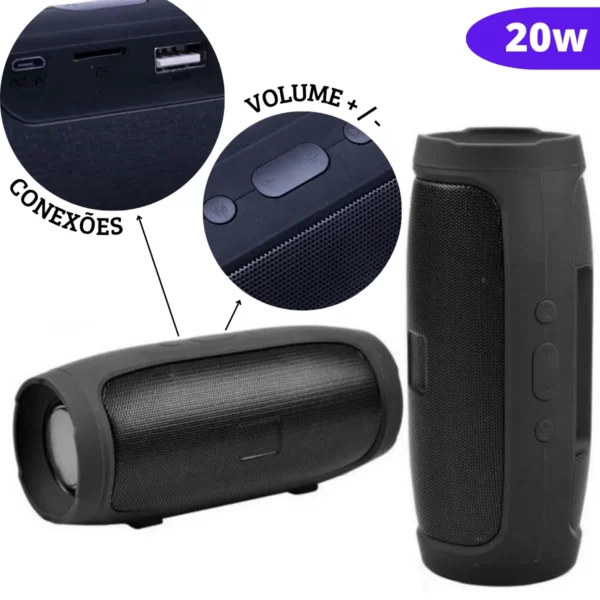 Caixa Caixinha De Som Bluetooth Pendrive Cartão SD Alto Falante 20w Portátil - Imagem 6