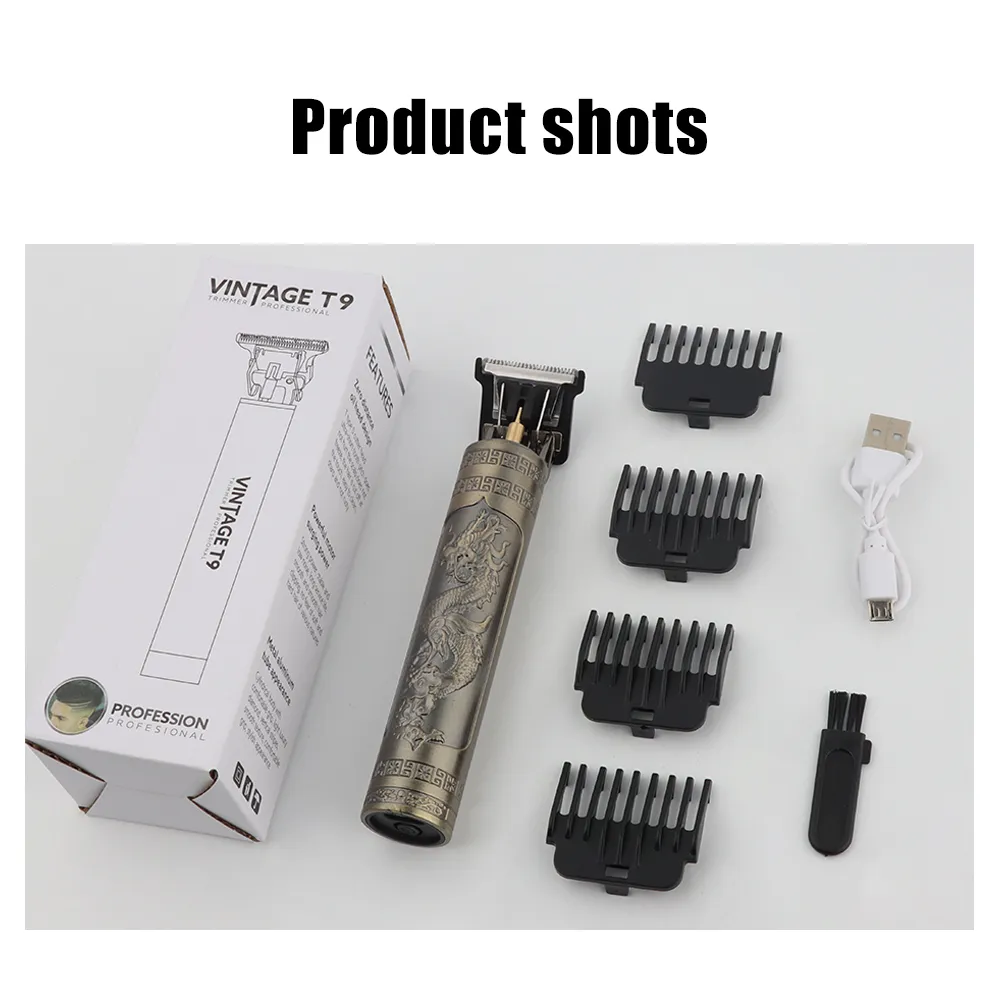 Máquina de cortar cabelo elétrica sem fio vintage T9, aparador de barbeiro profissional para homens, barbeador e barba mais leve - Imagem 4