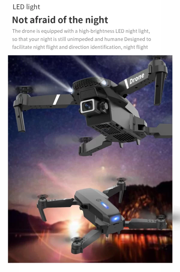 Drone profissional e88 4k, câmera hd grande angular, wi-fi, fpv, altura, dobrável, quadricóptero rc, helicóptero, brinquedos infantis sem câmera - Imagem 4
