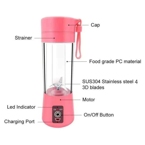 Mini Liquidificador Portátil Usb Juice Shake 6 Lâminas - Imagem 3