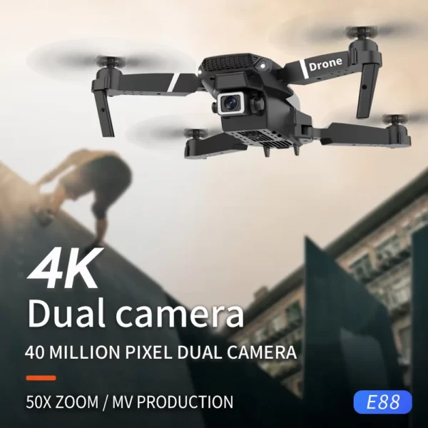 Drone profissional e88 4k, câmera hd grande angular, wi-fi, fpv, altura, dobrável, quadricóptero rc, helicóptero, brinquedos infantis sem câmera - Imagem 2