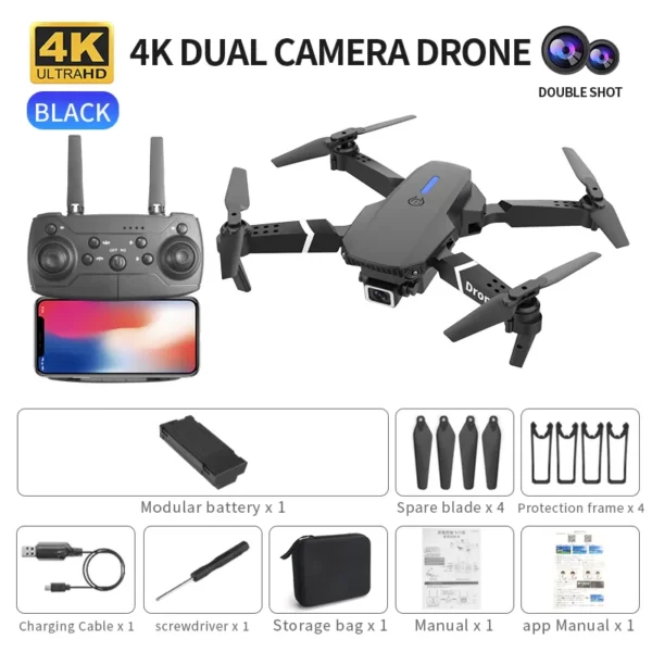 Drone profissional e88 4k, câmera hd grande angular, wi-fi, fpv, altura, dobrável, quadricóptero rc, helicóptero, brinquedos infantis sem câmera - Imagem 7