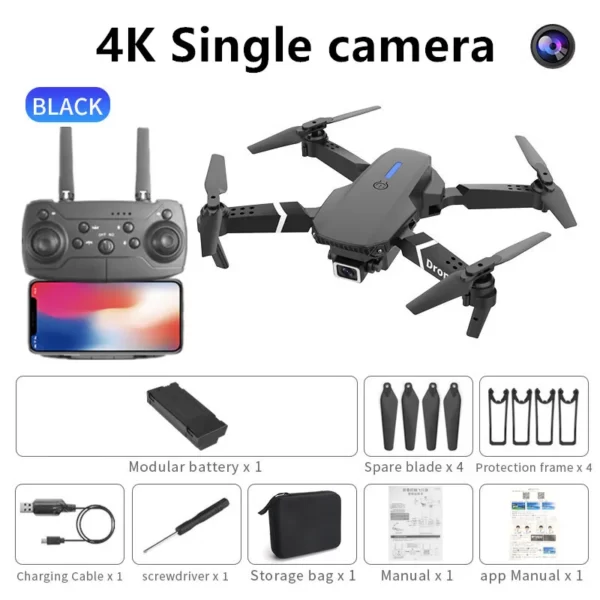 Drone profissional e88 4k, câmera hd grande angular, wi-fi, fpv, altura, dobrável, quadricóptero rc, helicóptero, brinquedos infantis sem câmera - Imagem 8