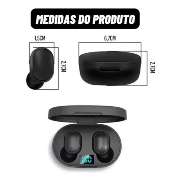 Fone De Ouvido Dual Led Bluetooth 5.0 Airdots Air Sem Fio - Preto - Imagem 3